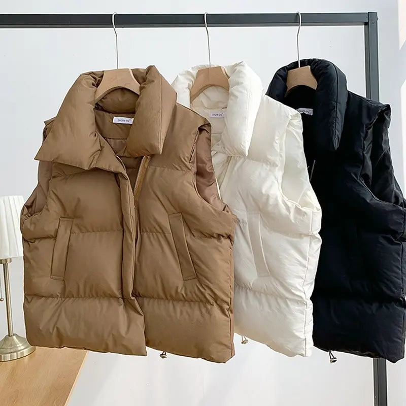 Autumn Winter Y2K Vest Women Thick Warm down Vest Harajuku Loose Jacket Casual Outerwear Short Waistcoat Windproof Vest Coats